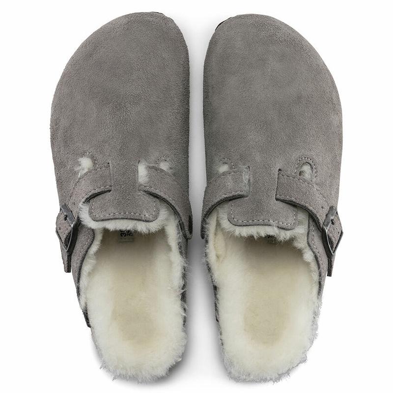 Birkenstock Shearling Ruskind Boston Dame Grå | DK 325MQZ